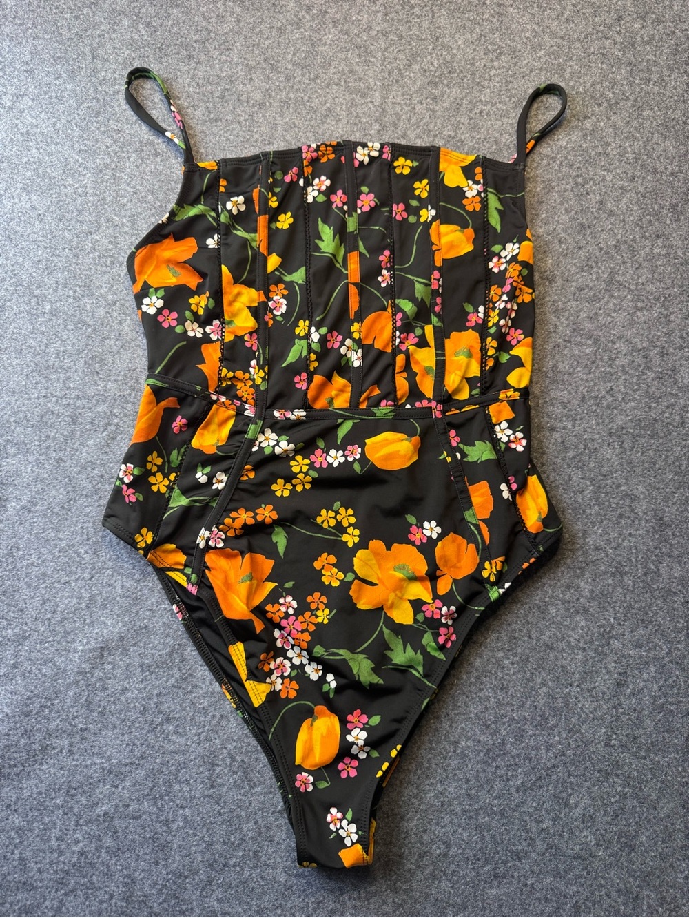 ASOS Design Square Neck Dark Floral One Piece Swimsuit